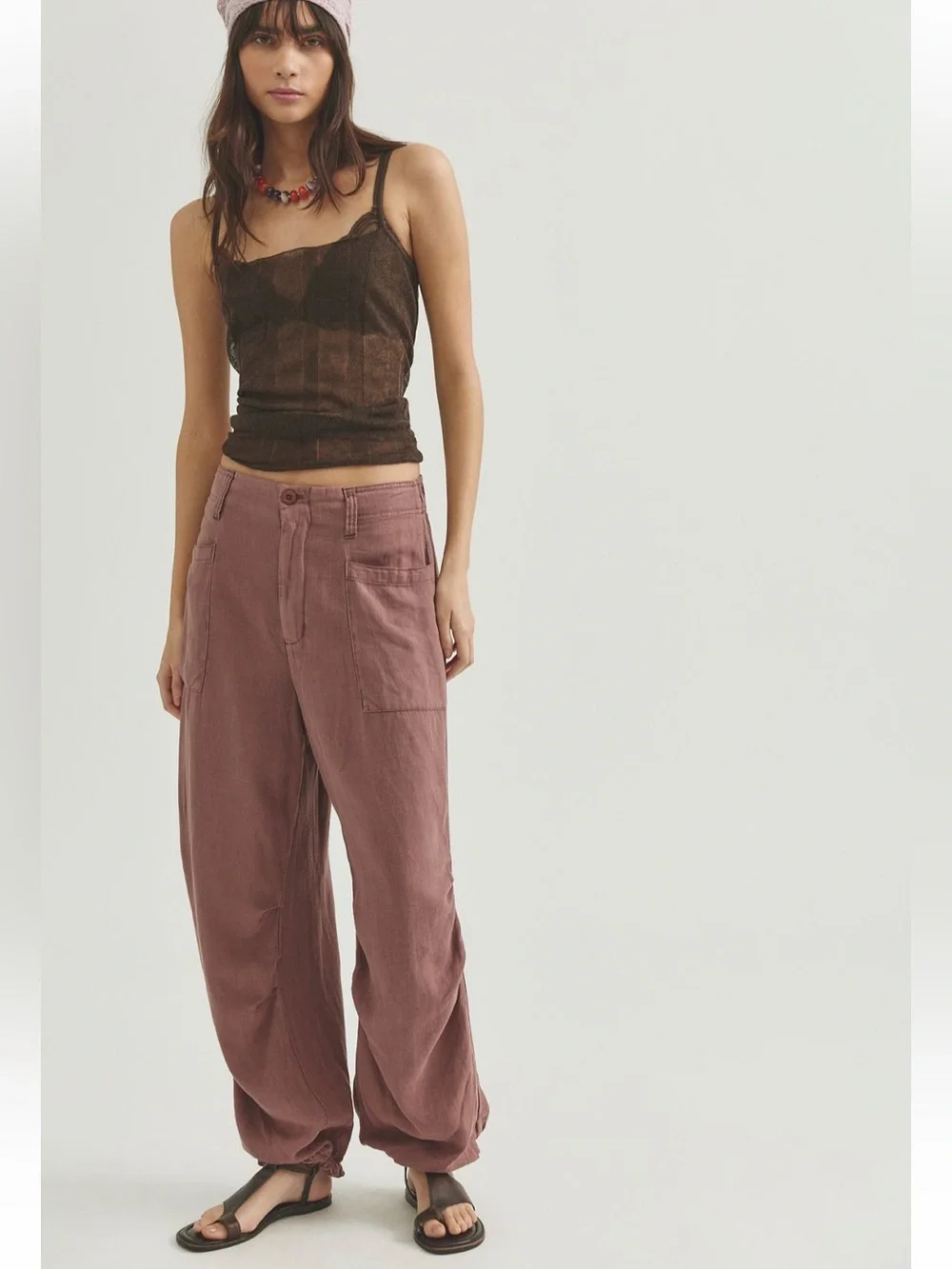 NWOT Free People Bondi Sands Pull on Trouser mid rise elastic jogger linen